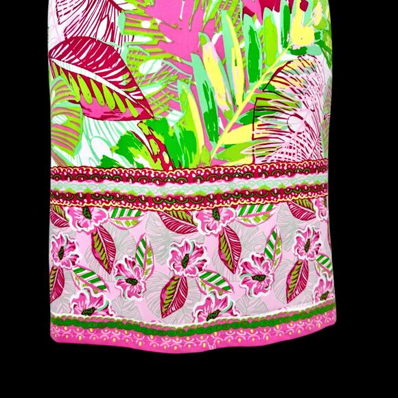 Pappagallo Tropical Double Flutter Sleeve Shift Dress Pink/Green Palm Leaf Small - Picture 6 of 14